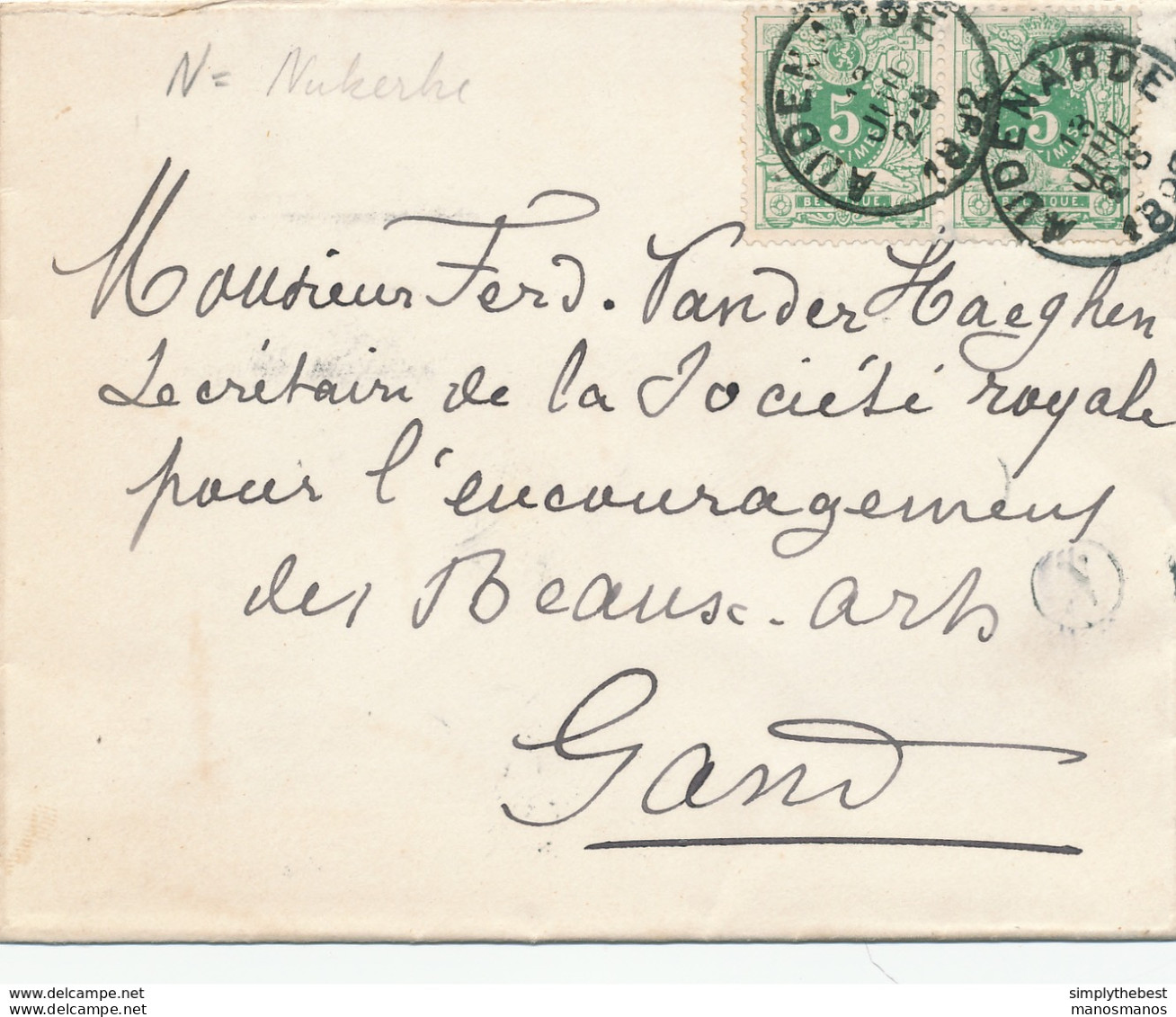 ZZ983 -  Enveloppe TP 45 En Paire AUDENARDE 1892 Vers GAND - Boite Rurale N - NUKERKE Selon Porignon - Landelijks Post
