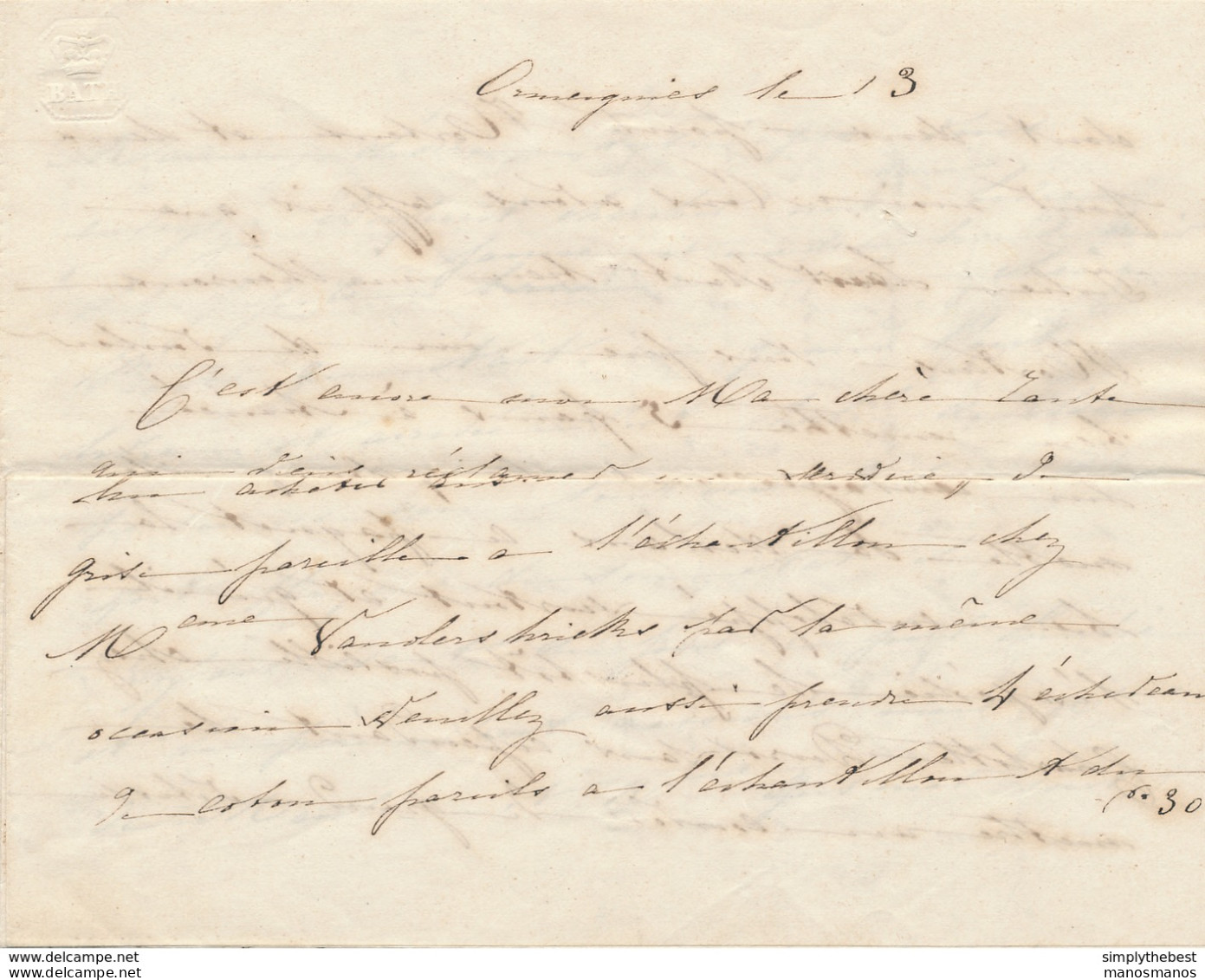 ZZ981 -  Lettre Avec Contenu TP Médaillon (touché) De ATH 1851 Vers BXL - Boite Rurale V - Origine ORMEIGNIES - Landelijks Post