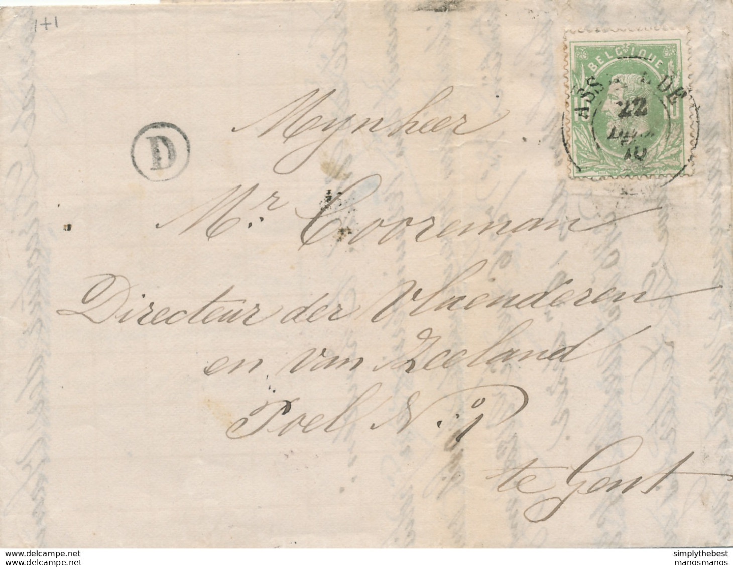 776/27 - Lettre TP 30 Double Cercle ASSENEDE 1875 Vers GAND - Boite Rurale D Expédiée De BOUCHAUTE - Signée De Walsche - Rural Post