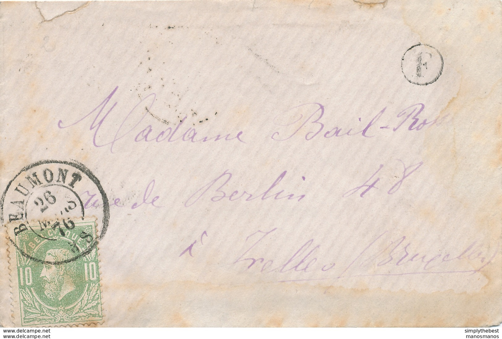 ZZ982 -  Enveloppe TP 30 Double Cercle BEAUMONT 1876 Vers IXELLES - Boite Rurale F - SOLRE ST GERY Selon Porignon - Poste Rurale