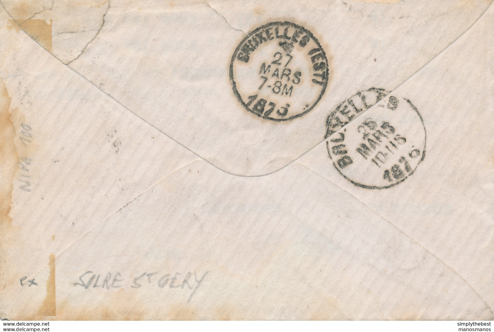 ZZ982 -  Enveloppe TP 30 Double Cercle BEAUMONT 1876 Vers IXELLES - Boite Rurale F - SOLRE ST GERY Selon Porignon - Correo Rural