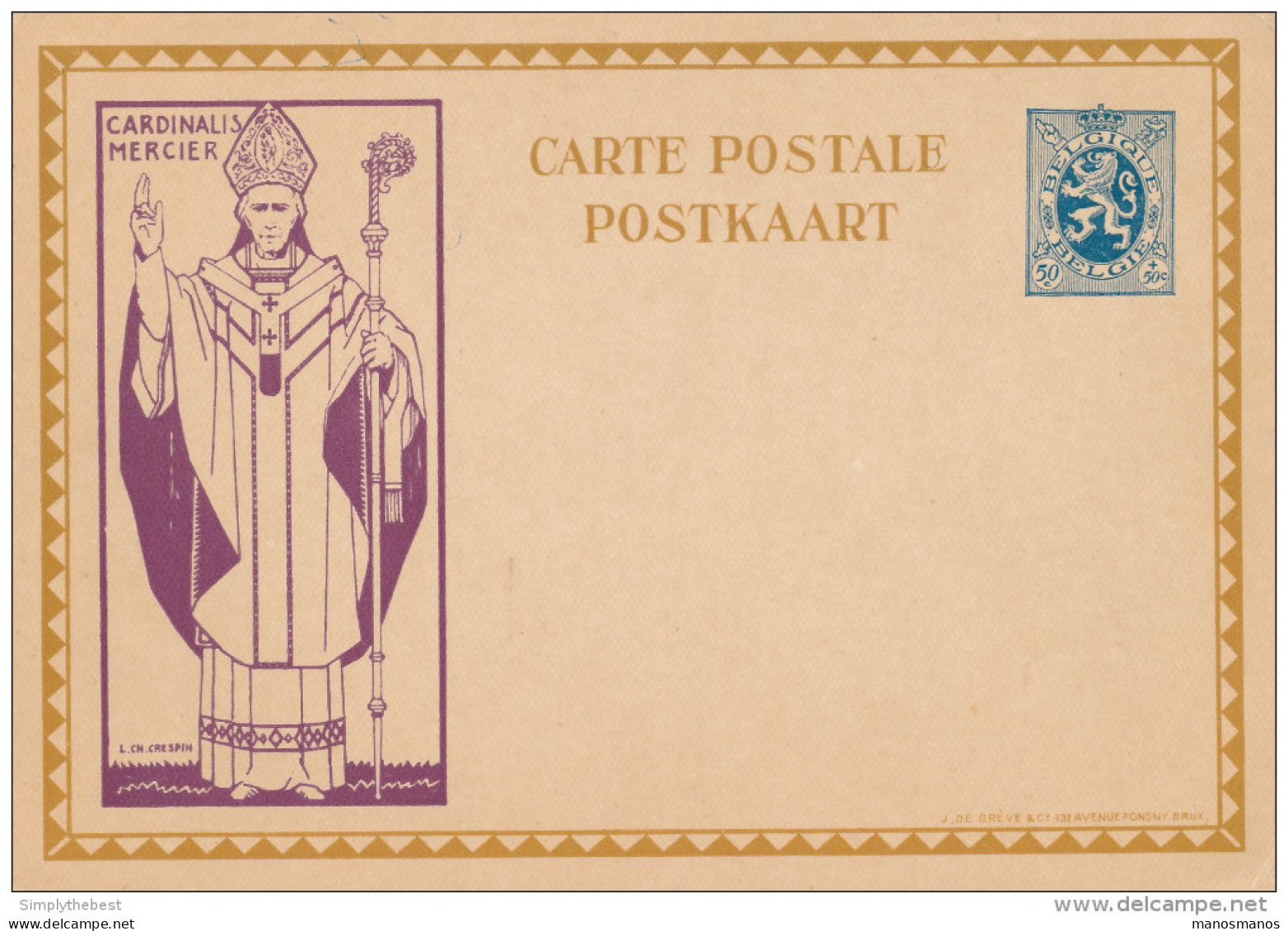 Carte Illustrée Cardinal Mercier 50 C - Non Utilisée  --  XX122 - Geïllustreerde Briefkaarten (1971-2014) [BK]