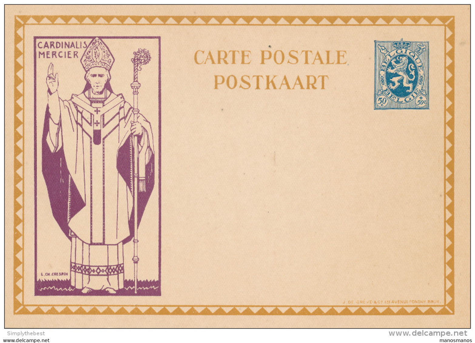 Carte Illustrée Cardinal Mercier 50 C - Non Utilisée  --  XX121 - Cartes Postales Illustrées (1971-2014) [BK]