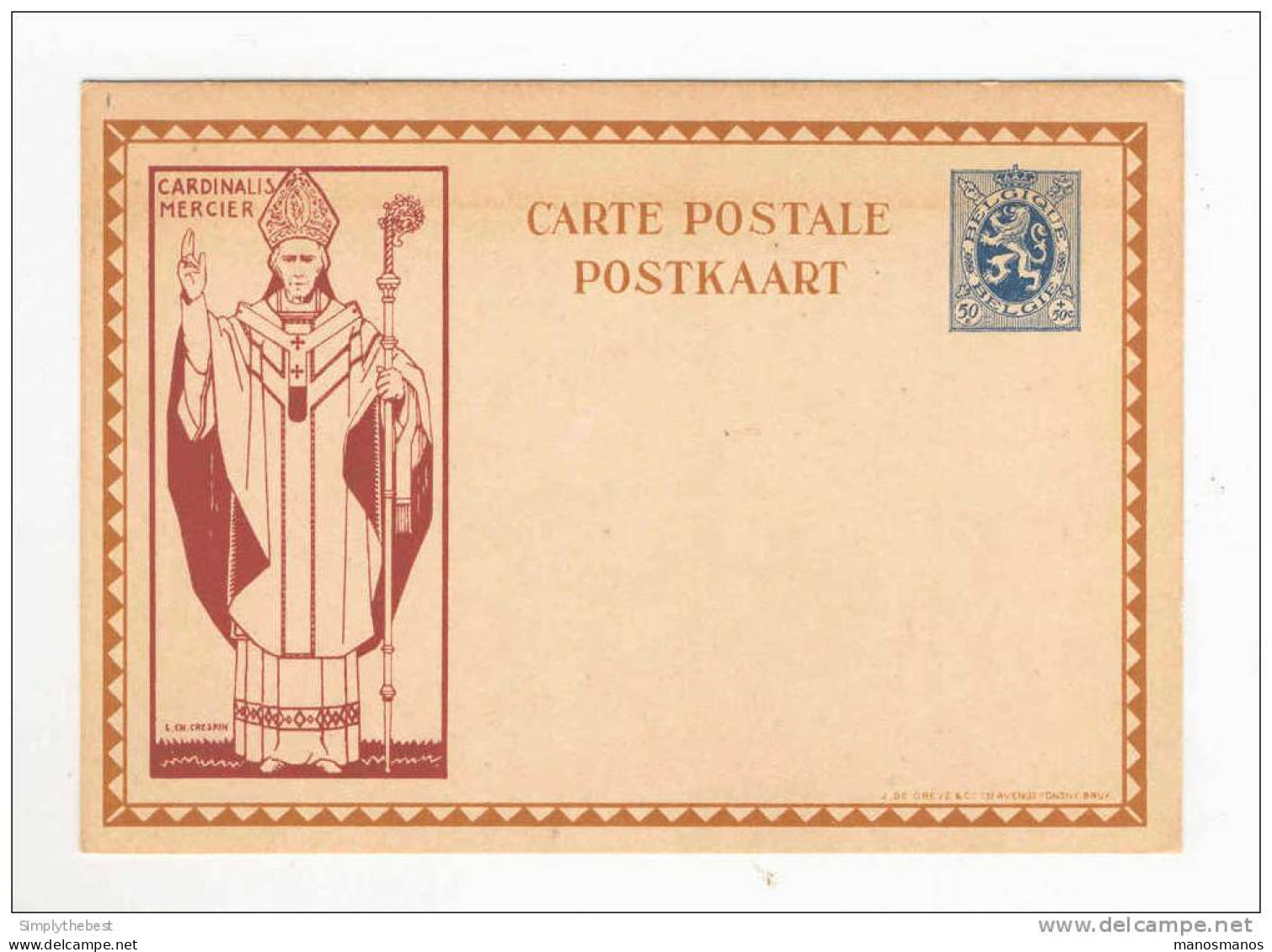 Carte Illustrée Cardinal Mercier 50 C - Non Circulée --  B7/015 - Illustrierte Postkarten (1971-2014) [BK]