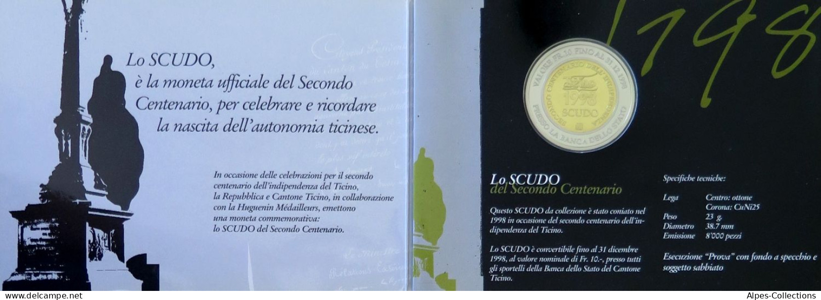 CHEX02 - SUISSE - MONNAIE CONVERTIBLE 10 Francs Canton De Tessin 1998 Lo Scudo - Autres & Non Classés