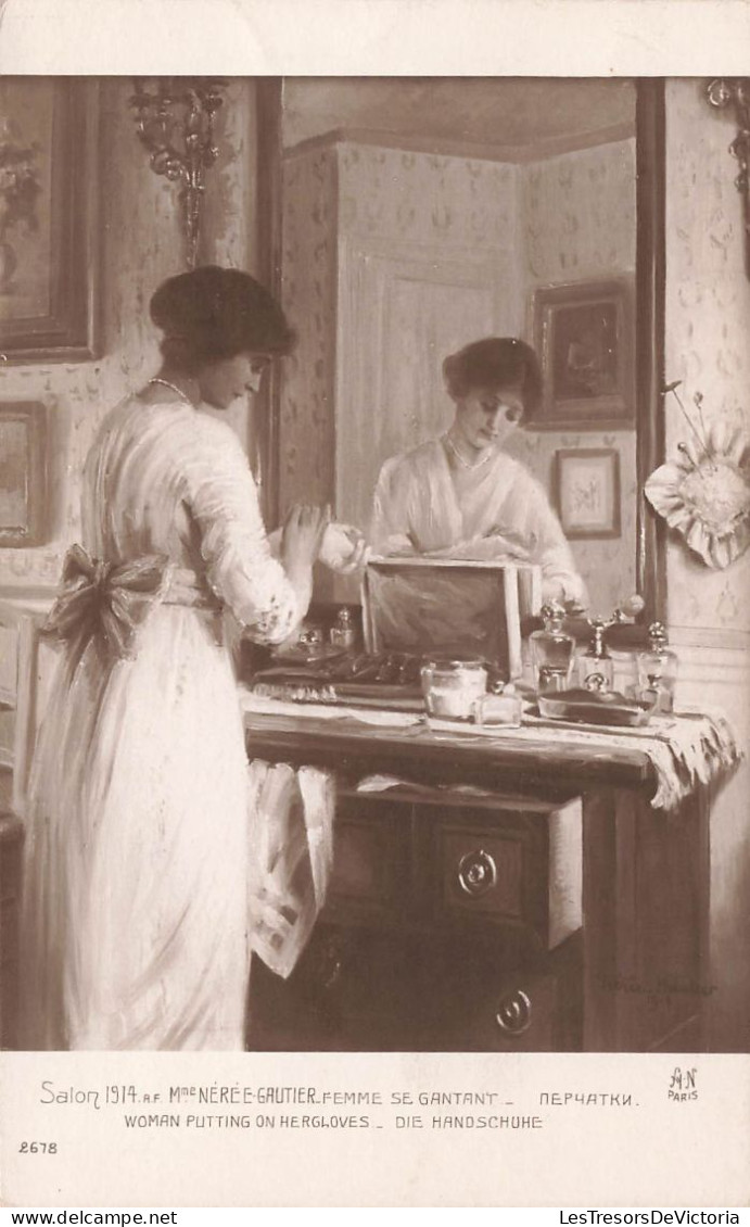 MUSEE - Salon 1914 - Mlle Nérée Gautier - Femme Se Gantant - Carte Postale Ancienne - Musées