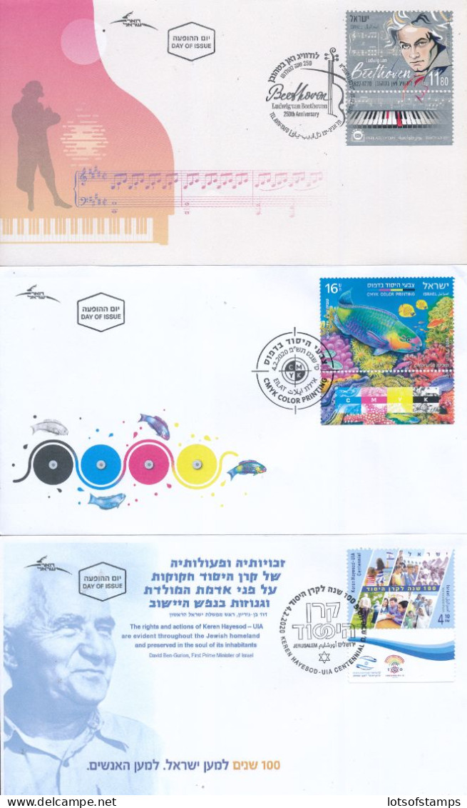 ISRAEL 2020 COMPLETE YEAR FDC SET ALL STAMPS ISSUED + S/SHEETS MNH SEE 8 SCANS