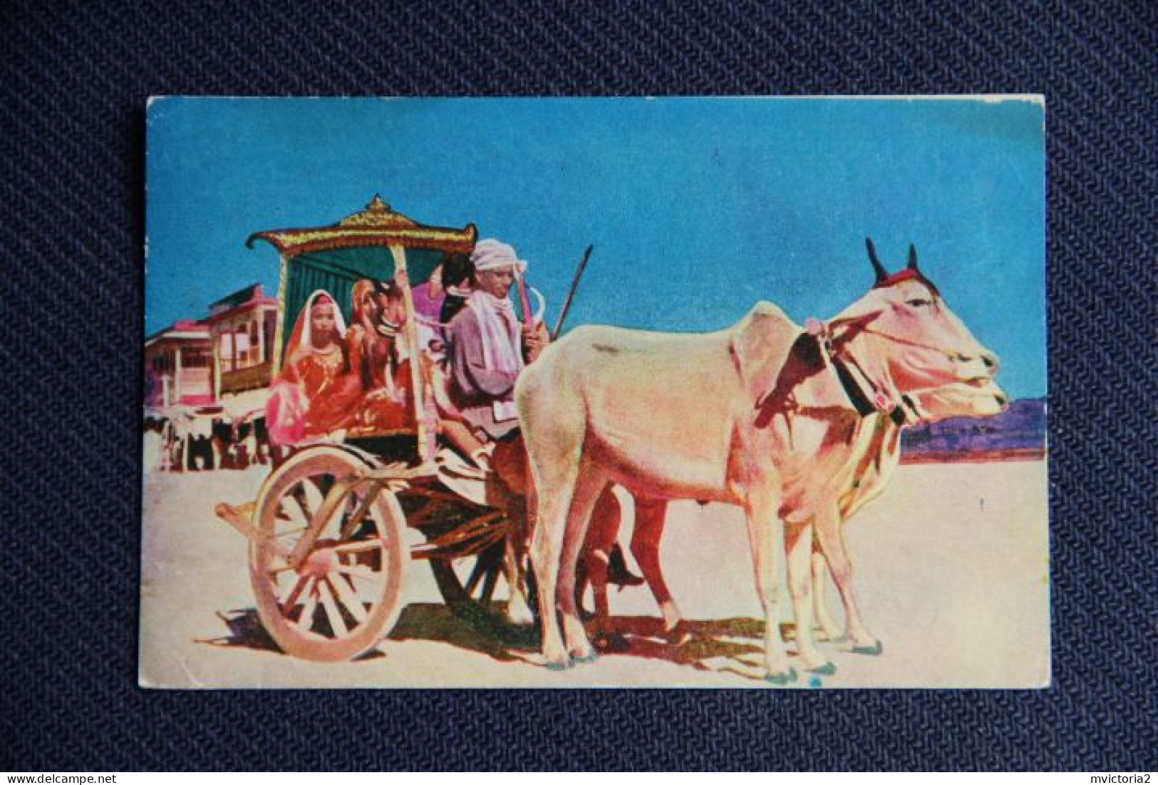 INDE - BULLOCK CART CARRYING A WEDDED COUPLE - Inde