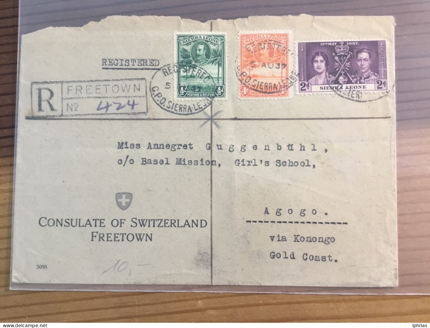 Sierra Leone Vom Consulat Of Switzerland 1937 Nach Gold Coast - Sierra Leone (...-1960)