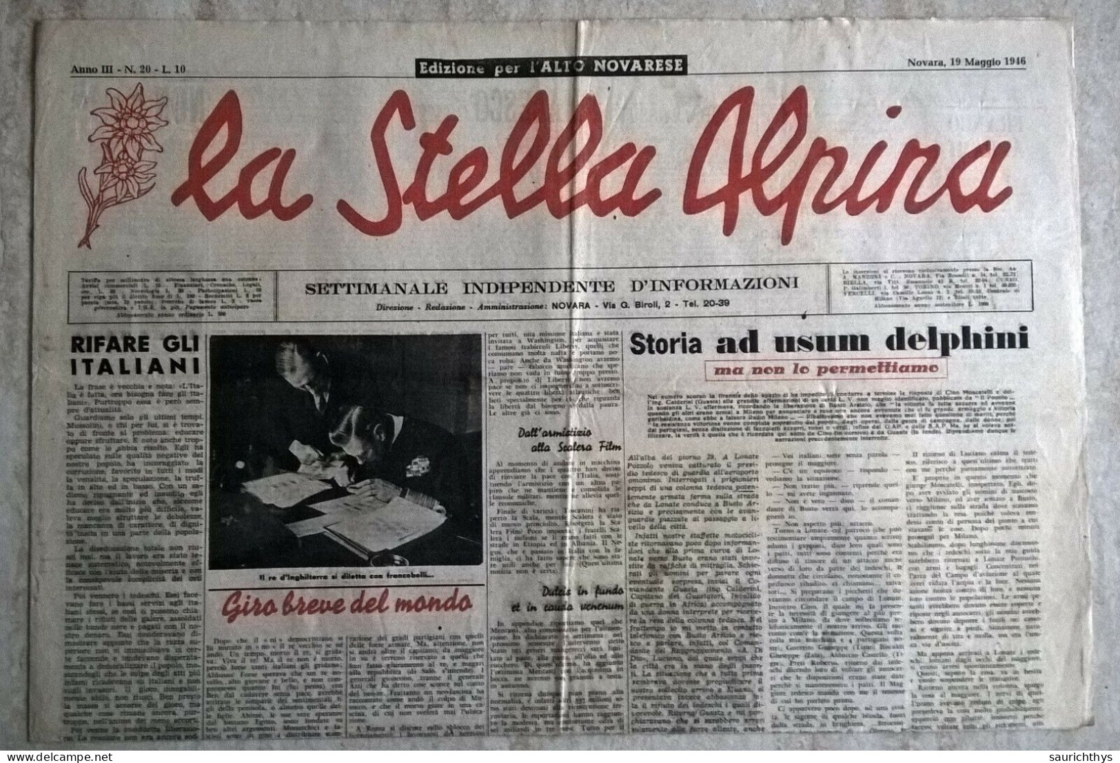 La Stella Alpina Anno III 20 1946 Edizione Per L'Alto Novarese Partigiani Eccidio Di Finero - Malesco - Resistenza - War 1939-45