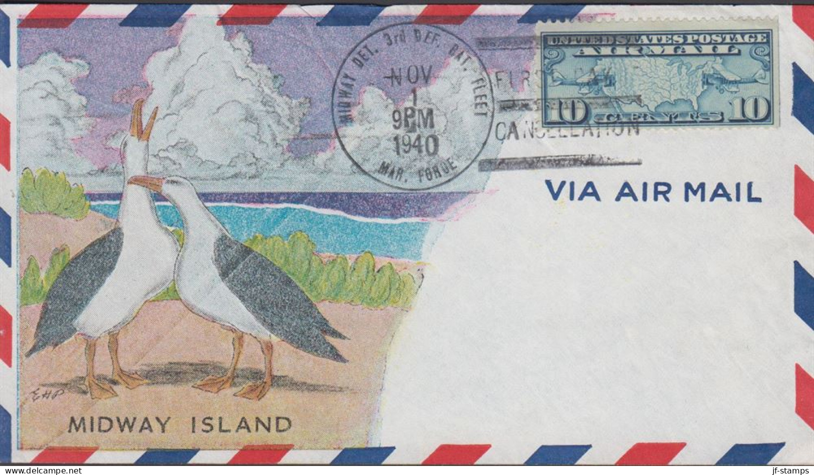 1940. USA MIDWAY MARINE DET.3rd DEF.BAT.FLEET NOV 1 1940-FIRST DAY Cancel On Beautiful VIA AI... (Michel 300) - JF444764 - Hawaii