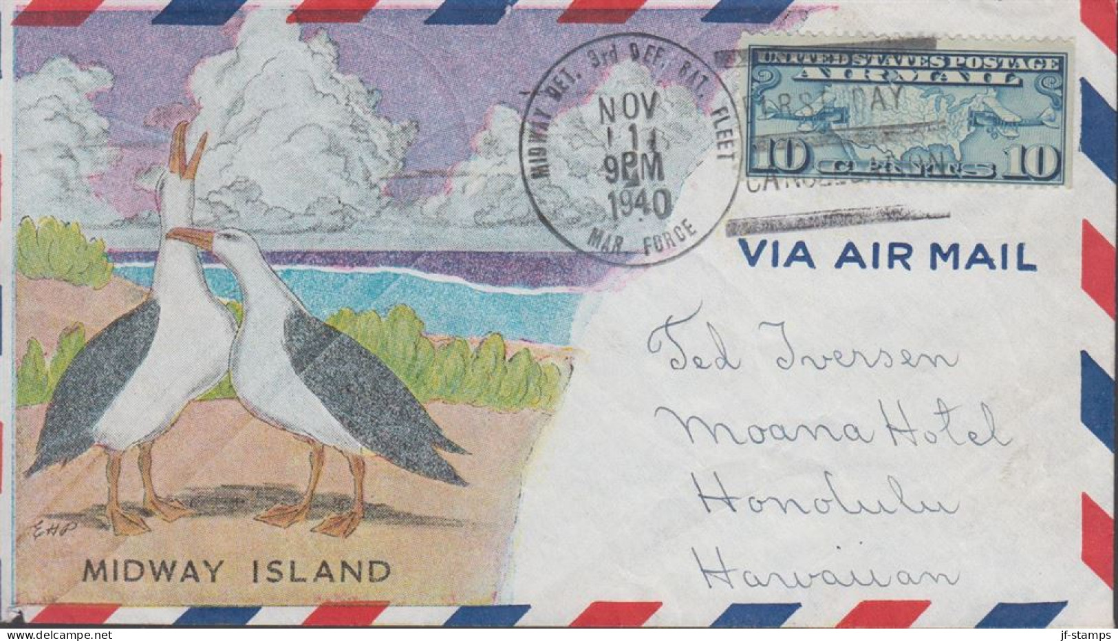 1940. USA MIDWAY MARINE DET.3rd DEF.BAT.FLEET NOV 1 1940-FIRST DAY Cancel On Beautiful VIA AI... (Michel 300) - JF444765 - Hawaii