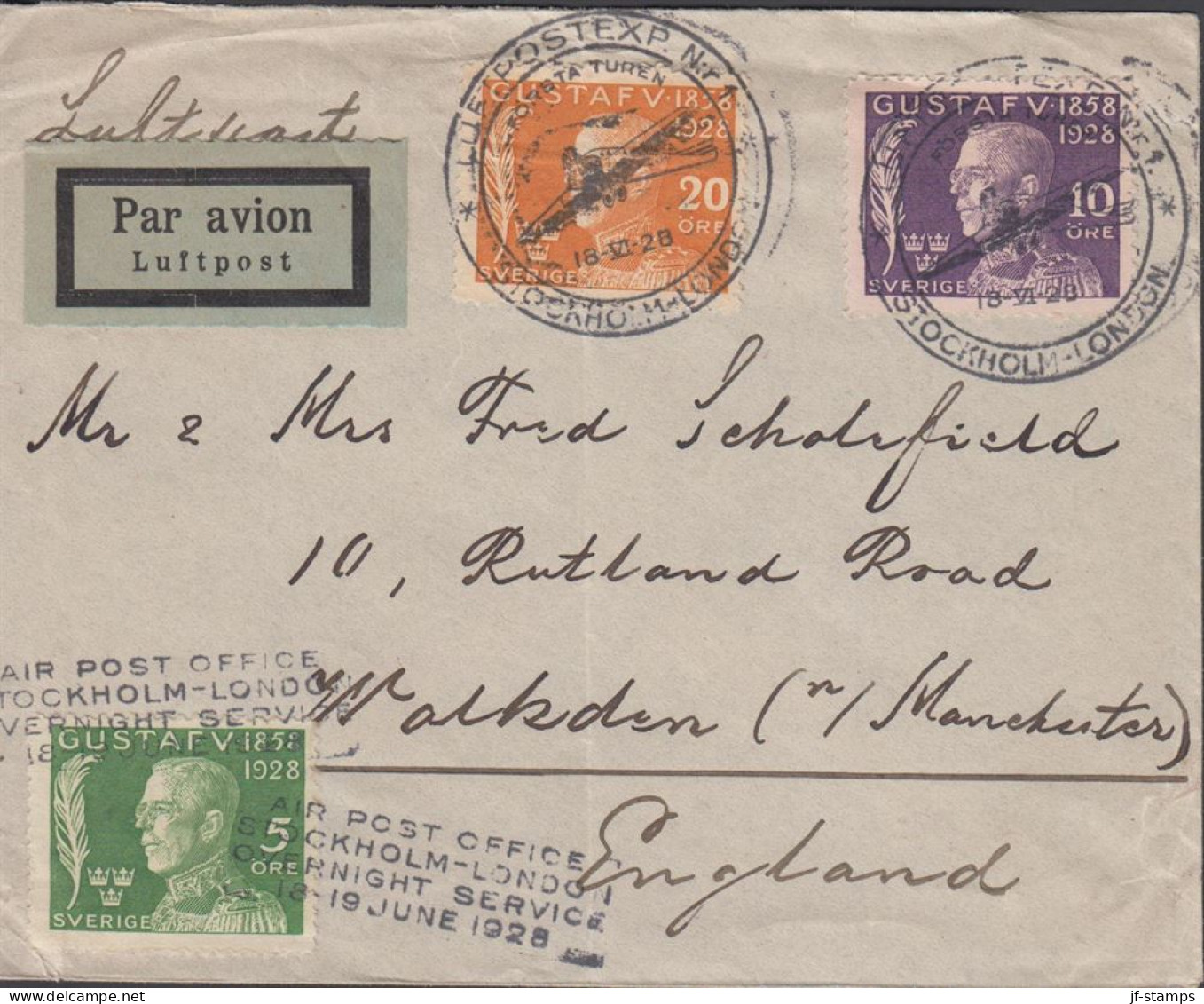 1928. SVERIGE. LUFTPOSTEXP. NR 1 STOCKHOLM - LONDON 18-VI-28 FÖRSTA TUREN. On Cover (fold) T... (Michel 211+) - JF444766 - Brieven En Documenten