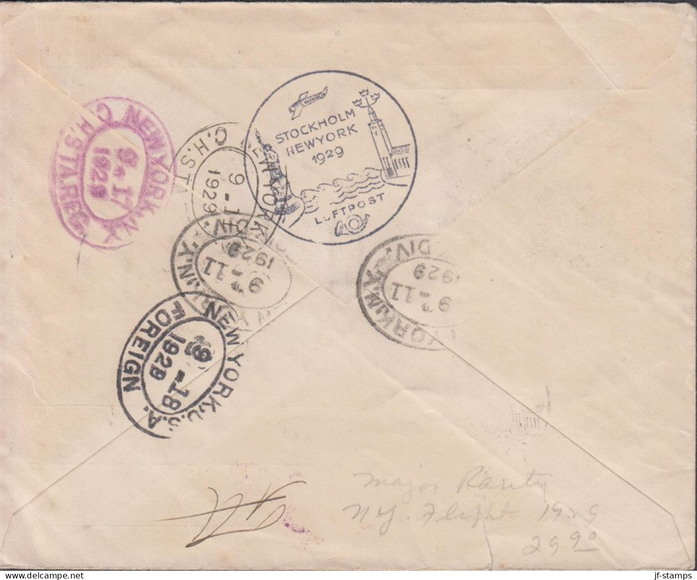 1929. SVERIGE. SVENSKA ATLANTFLYGNINGEN Official Cover (tear) With Picture Of The Pilots Canc... (MICHEL 63+) - JF444770 - Covers & Documents