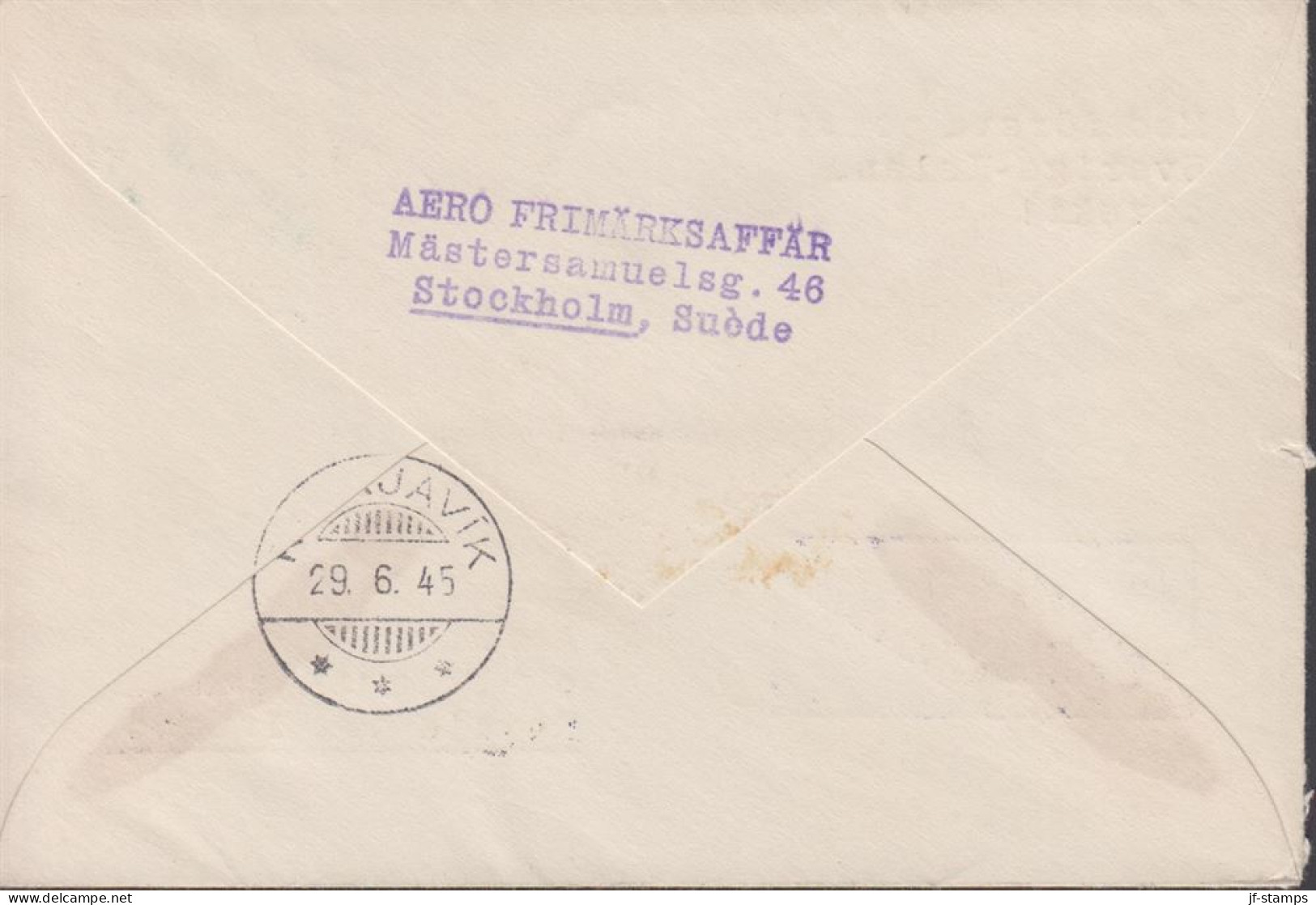 1945. SVERIGE. Fine Small LUFTPOST Cover To Reykjavik, Island With 20 ÖRE Gustav V And 10 ÖR... (Michel 213+) - JF444803 - Lettres & Documents