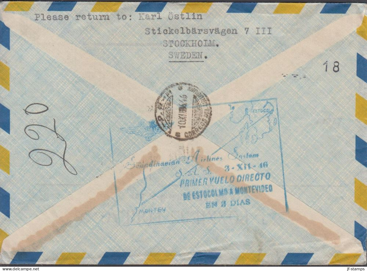 1946. SVERIGE. Fine Registered LUFTPOST Cover To Buenos Aires With 10 öre TEGNER + 15 öre LUN... (Michel 322) - JF444808 - Cartas & Documentos