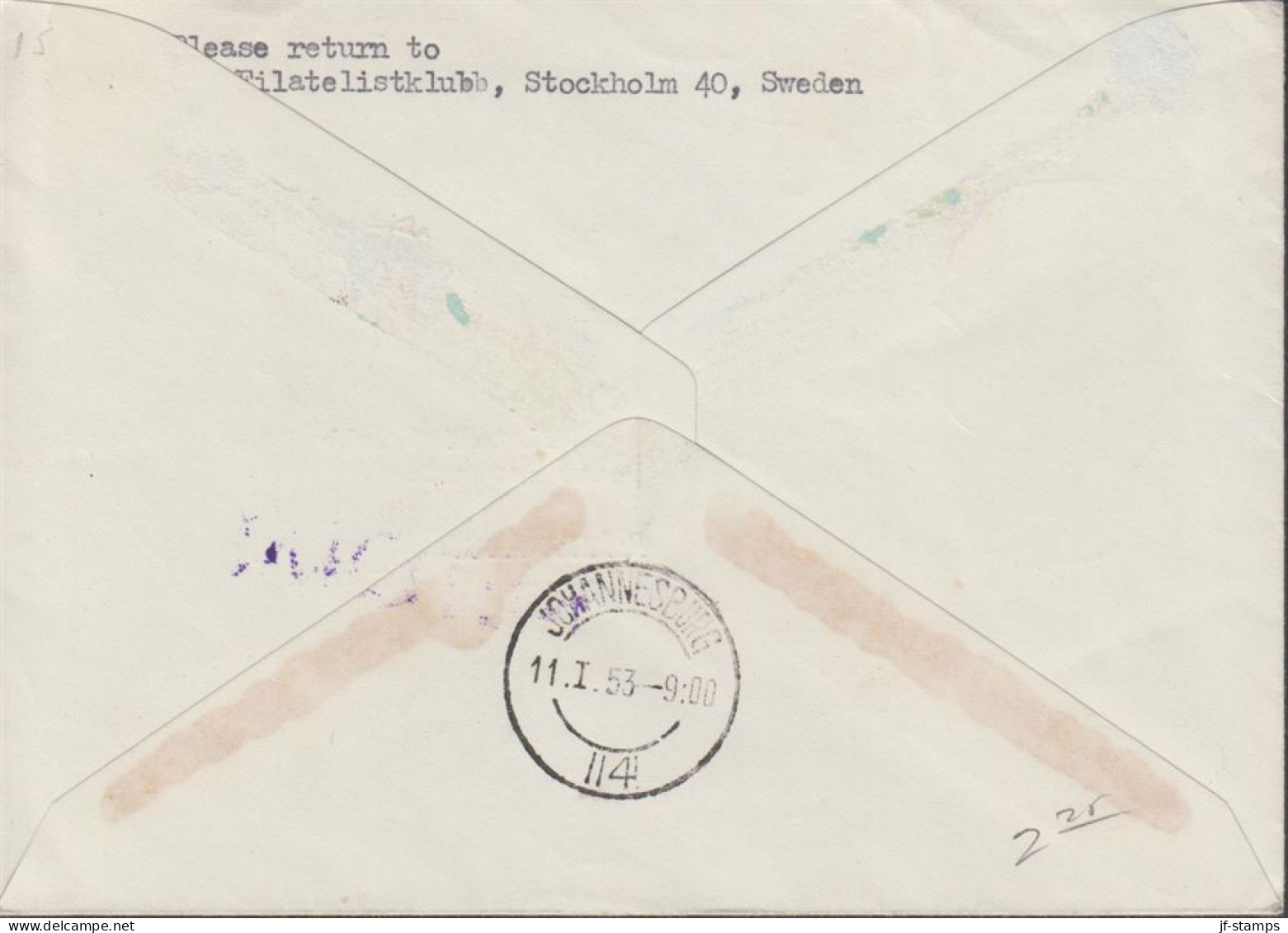 1953. SVERIGE. Fine LUFTPOST Cover To Johannesburg, South Africa With 2 Ex 40 + 10 öre Gustav... (Michel 378) - JF444809 - Lettres & Documents