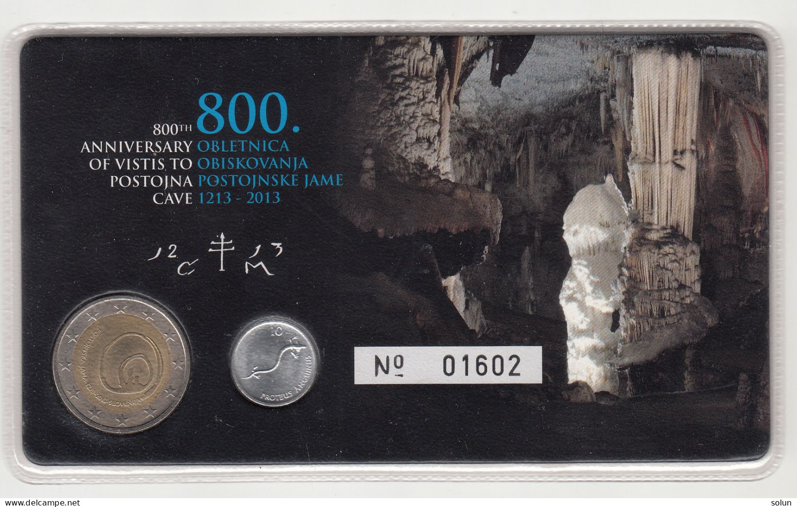 800 Th ANNIVERSARY OF VISITS TO POSTOJNA CAVE 2013 COIN CARD 0.10 SIT + 2 EUR POSTOJNSKA JAMA OBLETNICA OBISKOVANJA - Slovénie