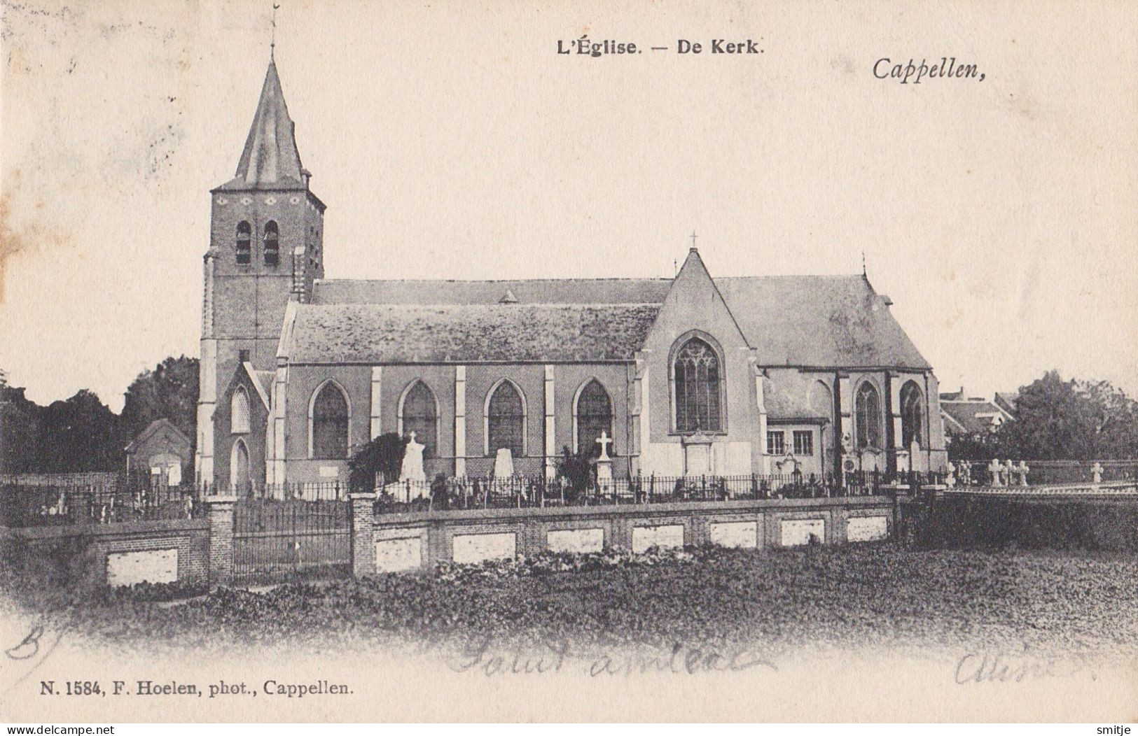 KAPELLEN 1906 DE KERK MET KERKHOF BEGRAAFPLAATS - HOELEN 1584 - Kapellen