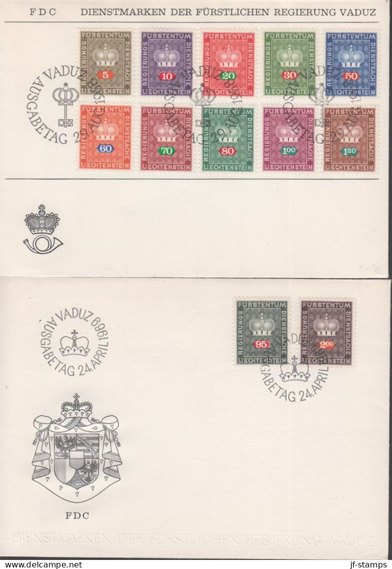 1968. LIECHTENSTEIN. FDC DIENSTMARKEN On Two Covers With In Total 12 Stamps Cancelle... (Michel Dienst 45-56) - JF445112 - Servizio