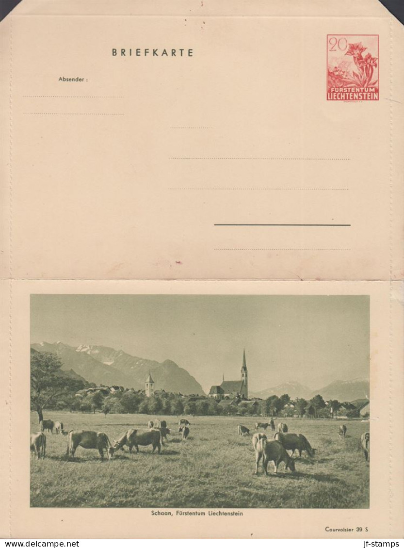 1940. LIECHTENSTEIN. BRIEFKARTE 20 Rp. Enzian. Motive Schaan, Fürstentum Liechtenstein. Courvoisier 39 S. - JF445125 - Liechtenstein