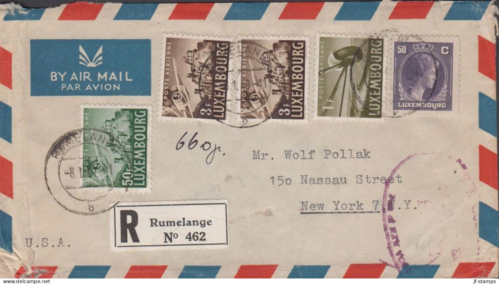 1949. LUXEMBOURG Fine Small AIR MAIL Cover To USA With 50 F + 2 Ex 3 F + 1 F + 50 C Cancelle... (Michel 411+) - JF445139 - Brieven En Documenten
