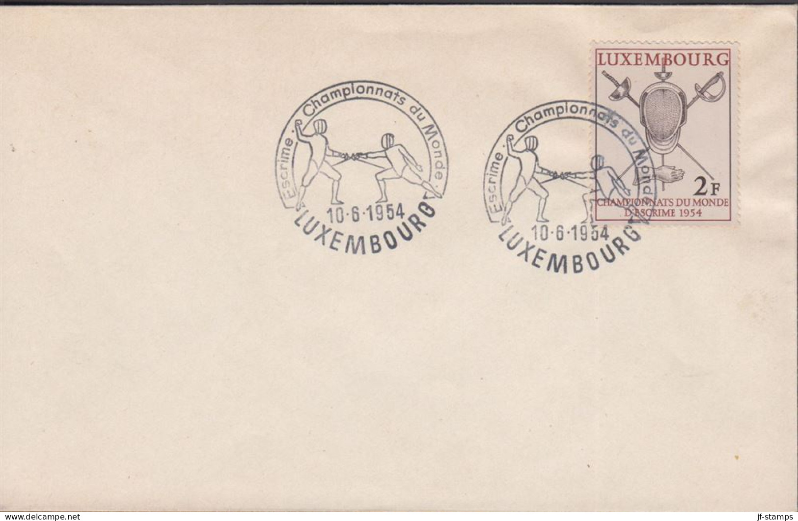 1954. LUXEMBOURG. Fine COVER With 2 F Fencing  Cancelled With Special Cancel Escrime Champion... (Michel 523) - JF445151 - Lettres & Documents