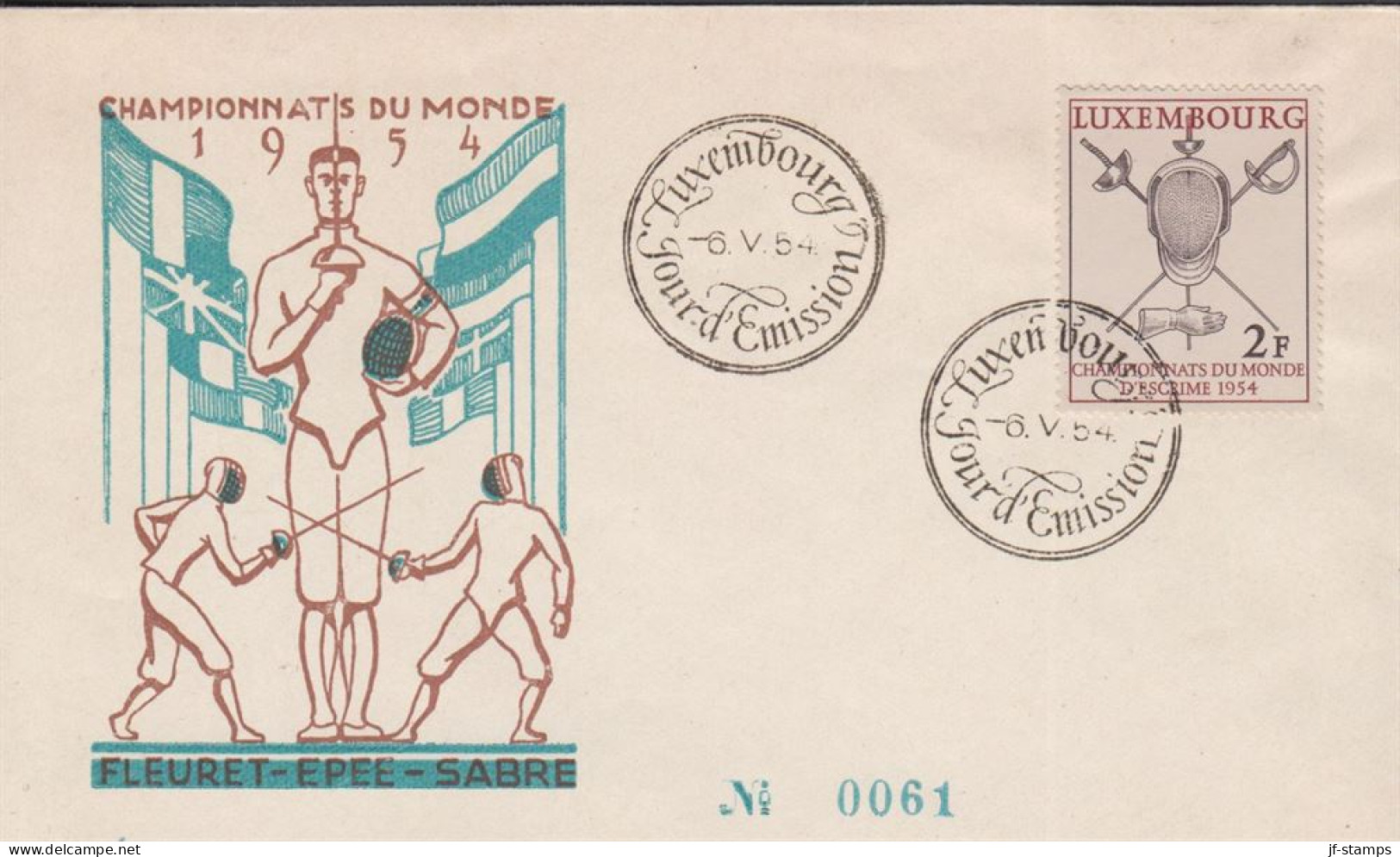 1954. LUXEMBOURG. Fine FDC With 2 F Fencing  Cancelled With FIRST DAY Cancel LUXEMBOURG 6.5.1... (Michel 523) - JF445155 - Brieven En Documenten