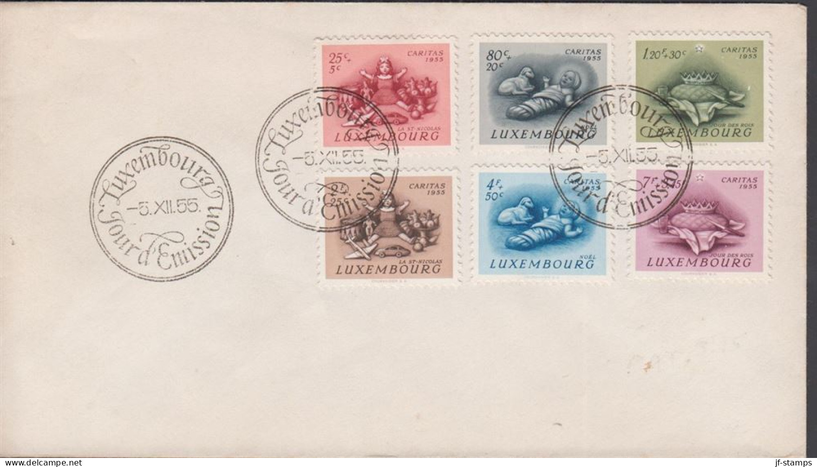 1955. LUXEMBOURG. Fine FDC With Complete Set CARITAS Cancelled First Day Of Issue LUXEMBO... (Michel 541-546) - JF445157 - Storia Postale