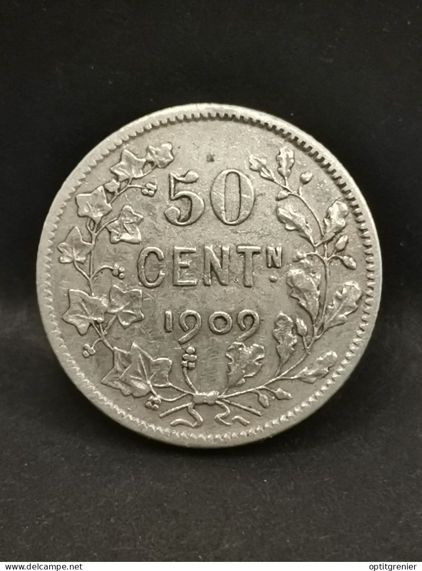 50 CENTIMES ARGENT 1909 LEOPOLD II TYPE VINCOTTE EN NEERLANDAIS BELGIQUE - 50 Cent