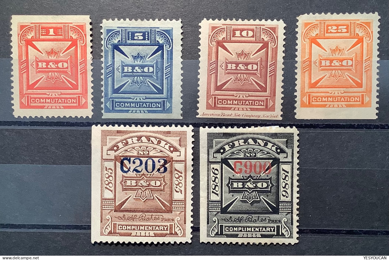 US Telegraph Stamps: Baltimore & Ohio Companies 1885-1886, Sc.3T1-3T6 Mint * O.g, Scarce ! (USA Timbre Telegraphe - Telegraphenmarken