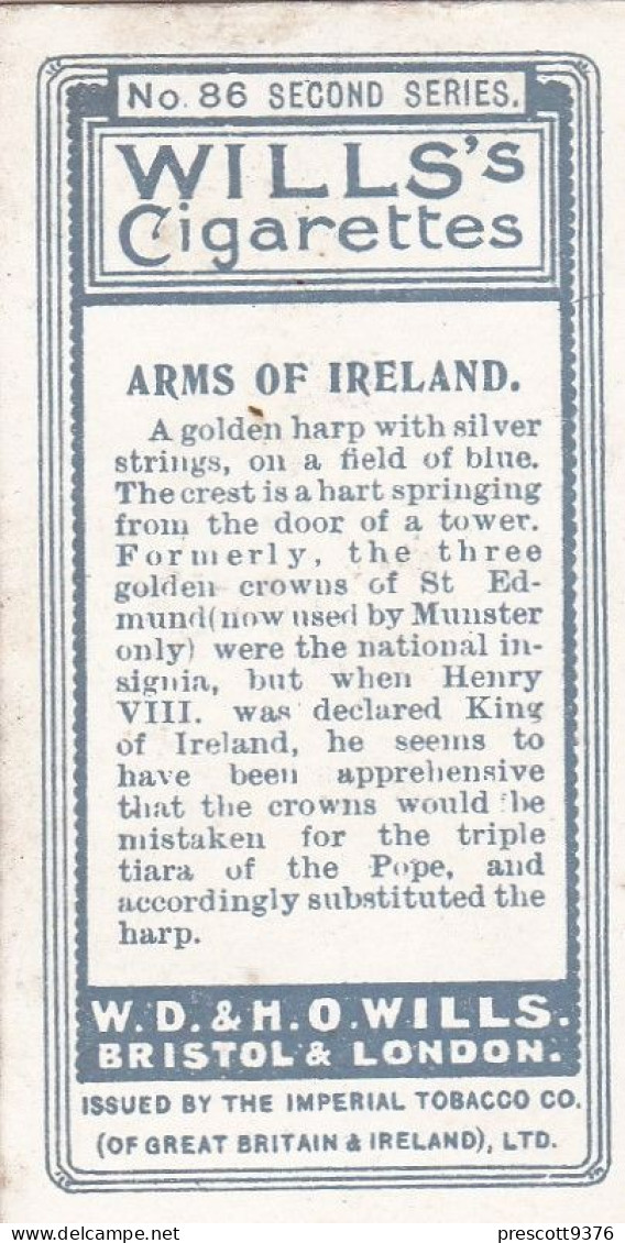 Borough Arms 1906 - Wills Cigarette Card - Antique - 86 Arms Of Ireland - Wills