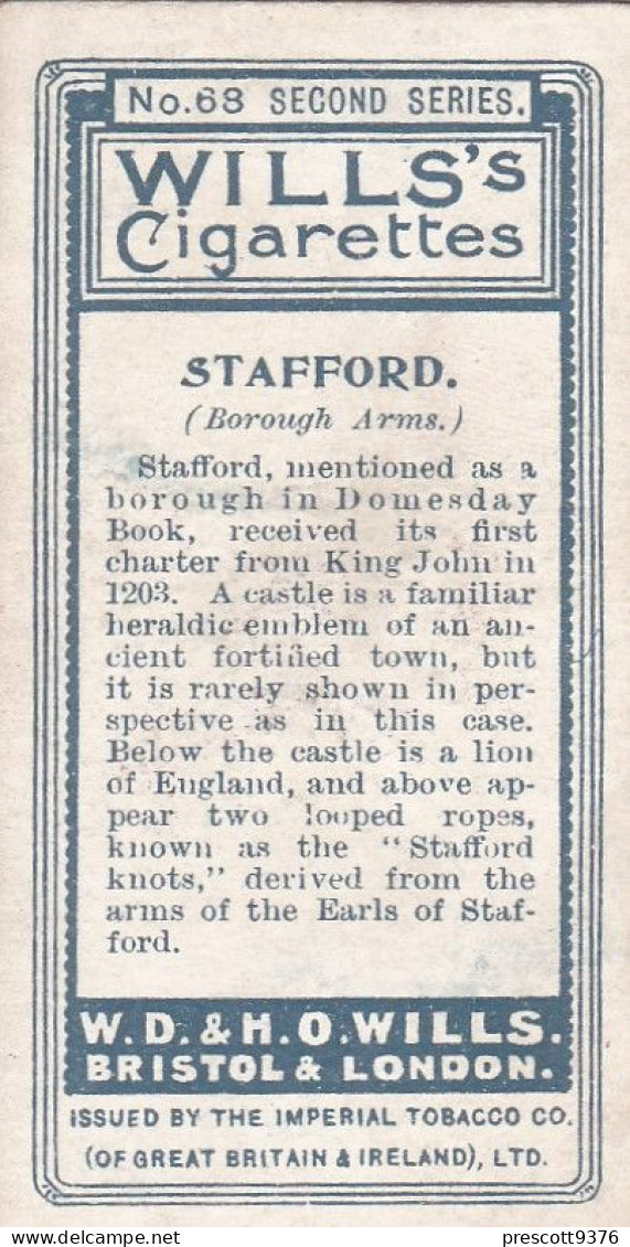 Borough Arms 1906 - Wills Cigarette Card - Antique - 68 Stafford - Wills