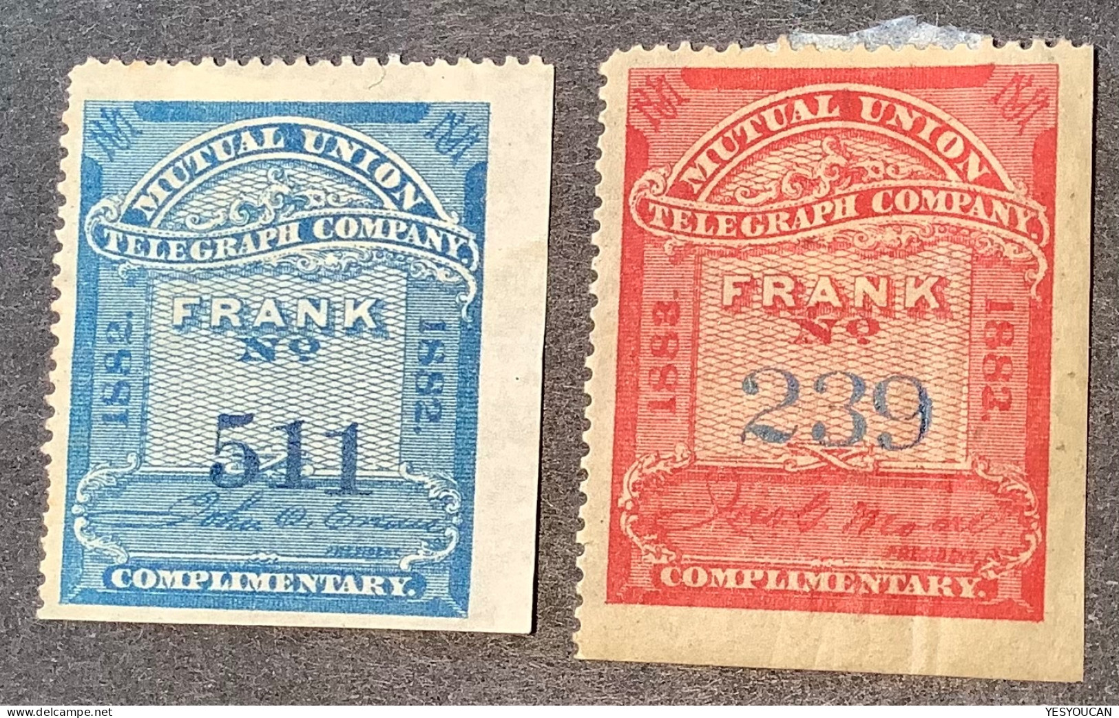 US Telegraph Stamps: Mutual Union Company 1882-1883 Sc.9T1-9T2 Mint Scarce ! (USA Timbre Telegraphe - Télégraphes