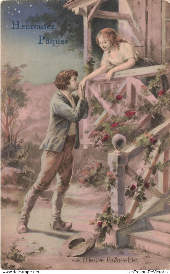 FÊTES ET VOEUX - Pâques - Un Couple Flirtant Sur Le Balcon - L'heure Favorable - Colorisé - Carte Postale Ancienne - Easter