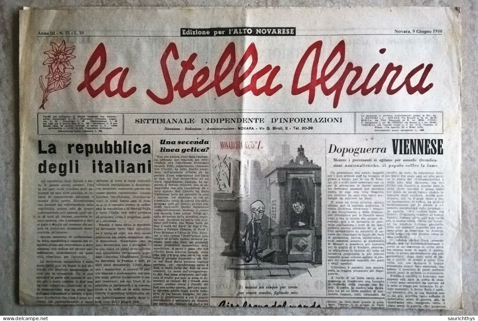 La Stella Alpina Anno III 23 1946 Edizione Per L'Alto Novarese Partigiani In Val Di Vedro Resistenza - Weltkrieg 1939-45