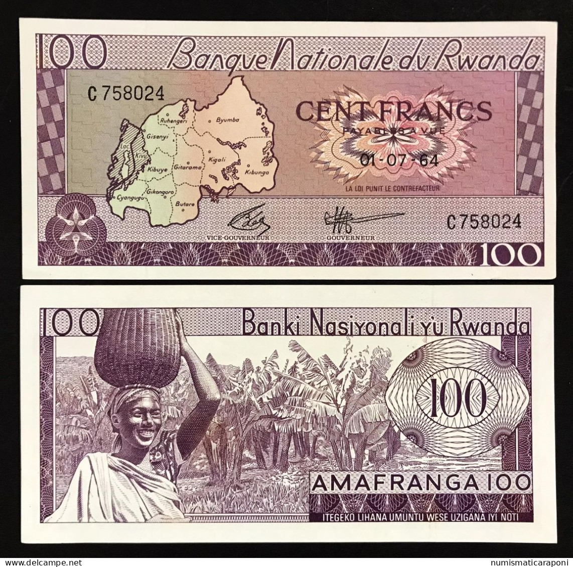 Rwanda 100 Francs 01 07 1964 Pick-8a A.UNC Fds-   LOTTO 3375 - Rwanda