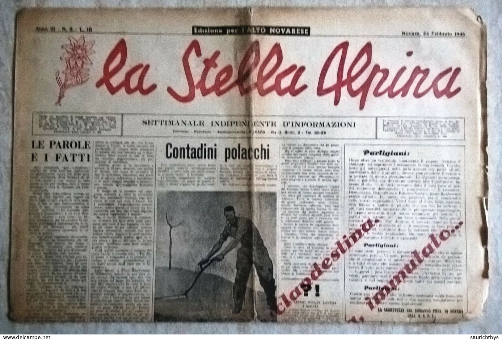 La Stella Alpina Anno III N. 10 Edizione Per L'Alto Novarese Partigiani Borgomanero Resistenza - War 1939-45