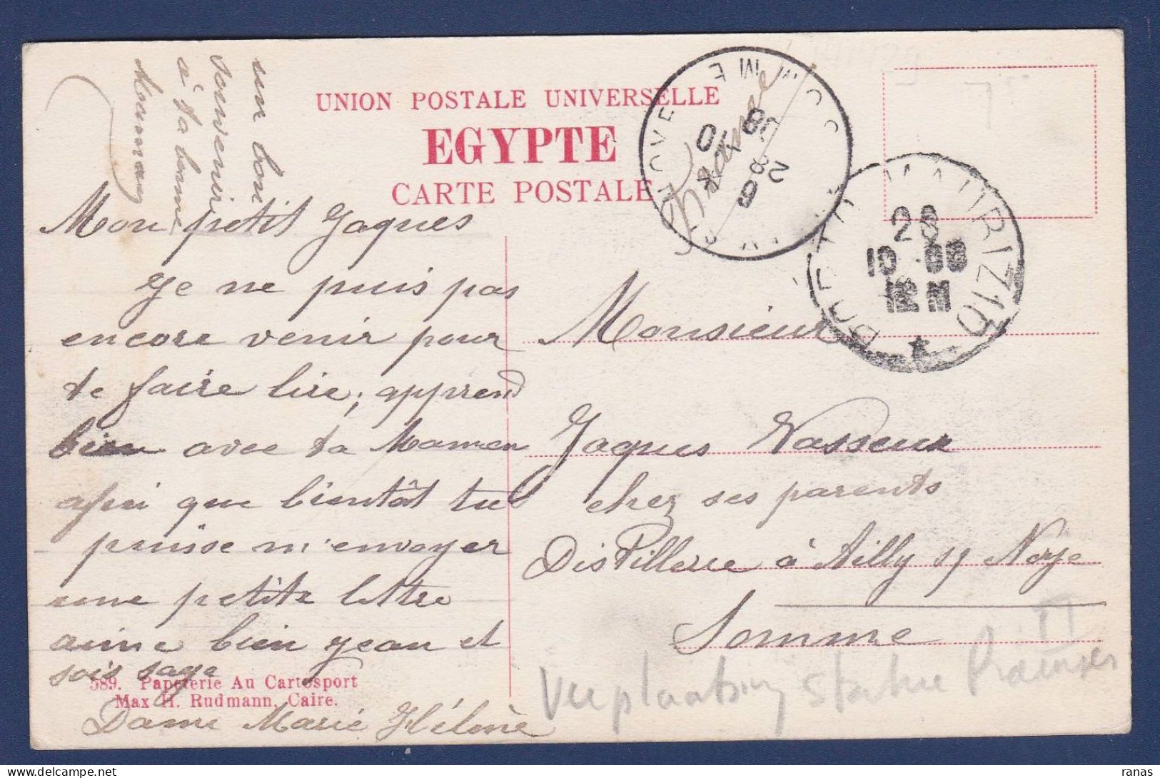 CPA Egypte Memphis Statue De Ramses II Transport Circulé Voir Dos - Other & Unclassified