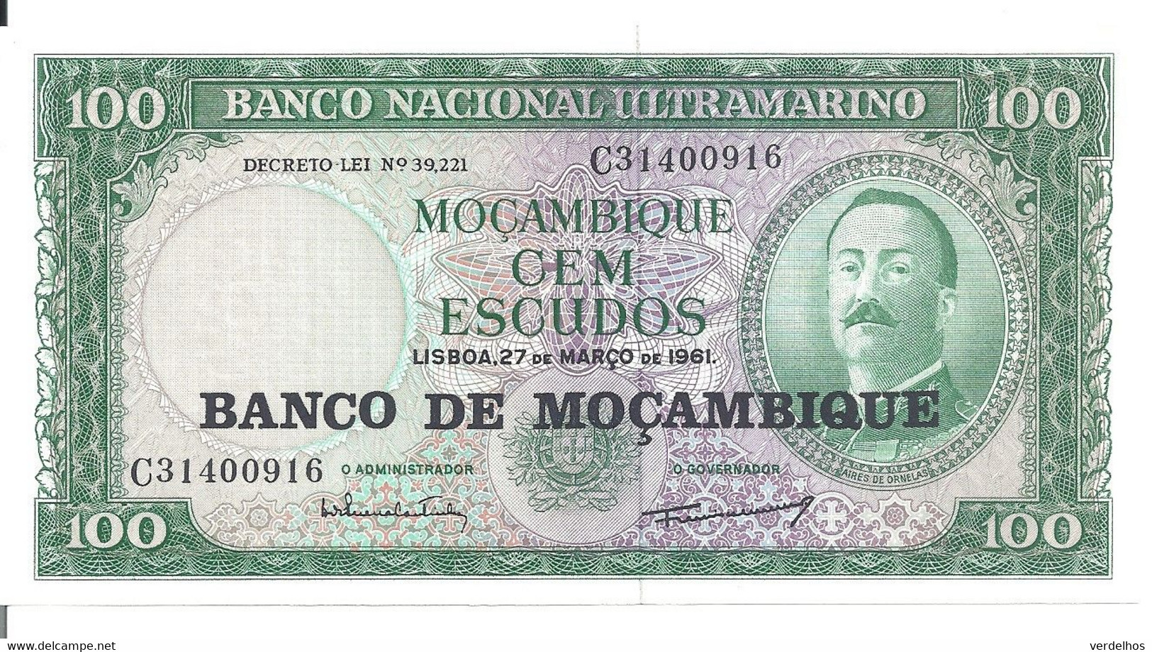 MOZAMBIQUE 100 ESCUDOS 1961 AUNC P 117 - Moçambique