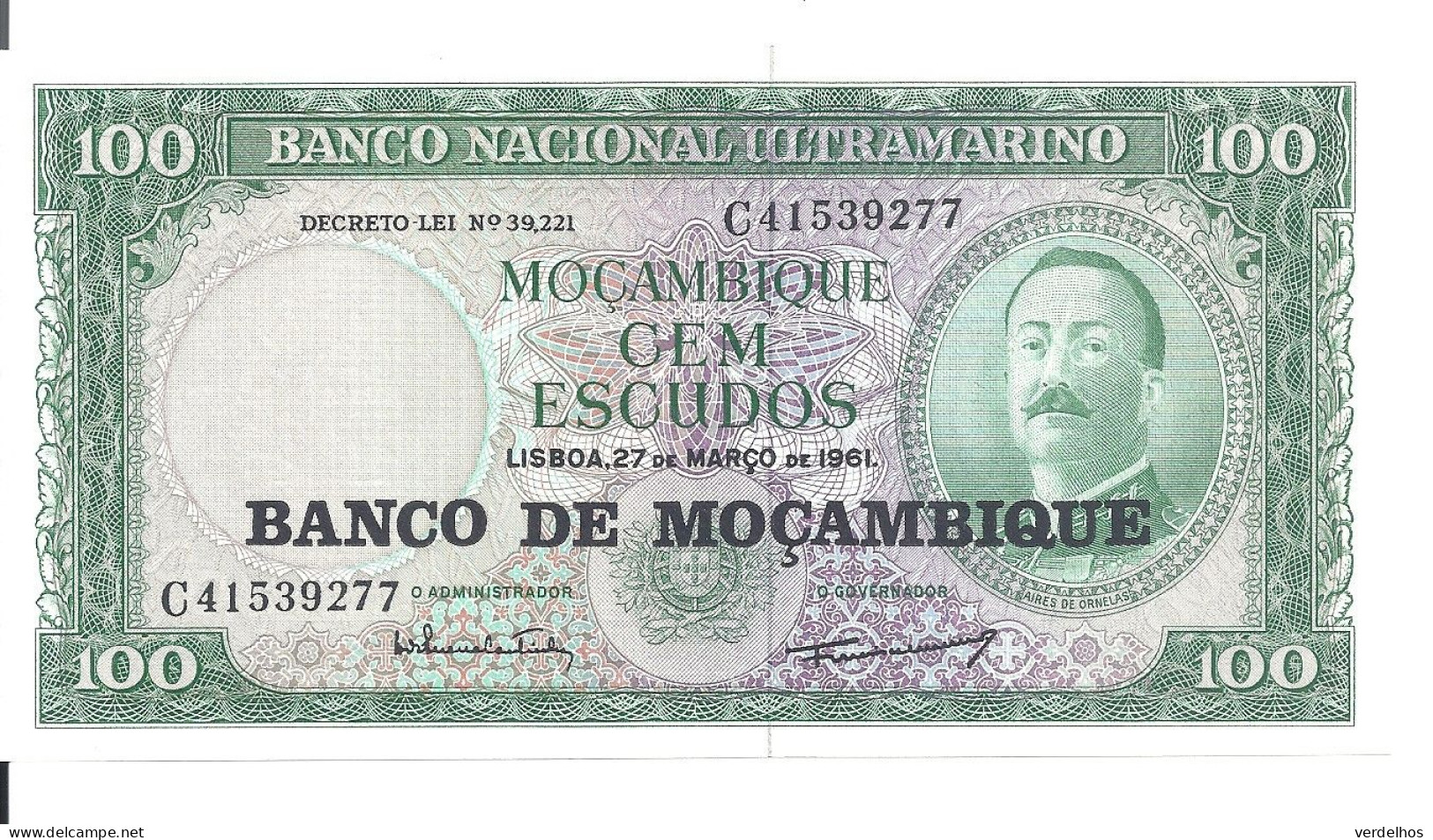 MOZAMBIQUE 100 ESCUDOS 1961 UNC P 117 - Mozambico