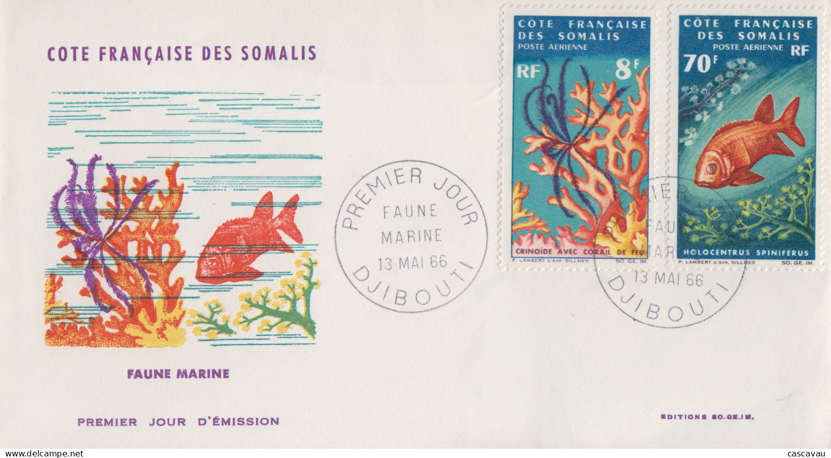 Enveloppe  FDC  1er  Jour   COTE  FRANCAISE  DES  SOMALIS   Faune   Marine   1966 - Autres & Non Classés