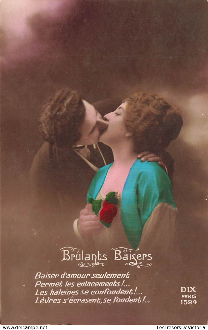 COUPLES - Brûlants Baisers - Baiser D'amour Seulement - Carte Postale Ancienne - Couples