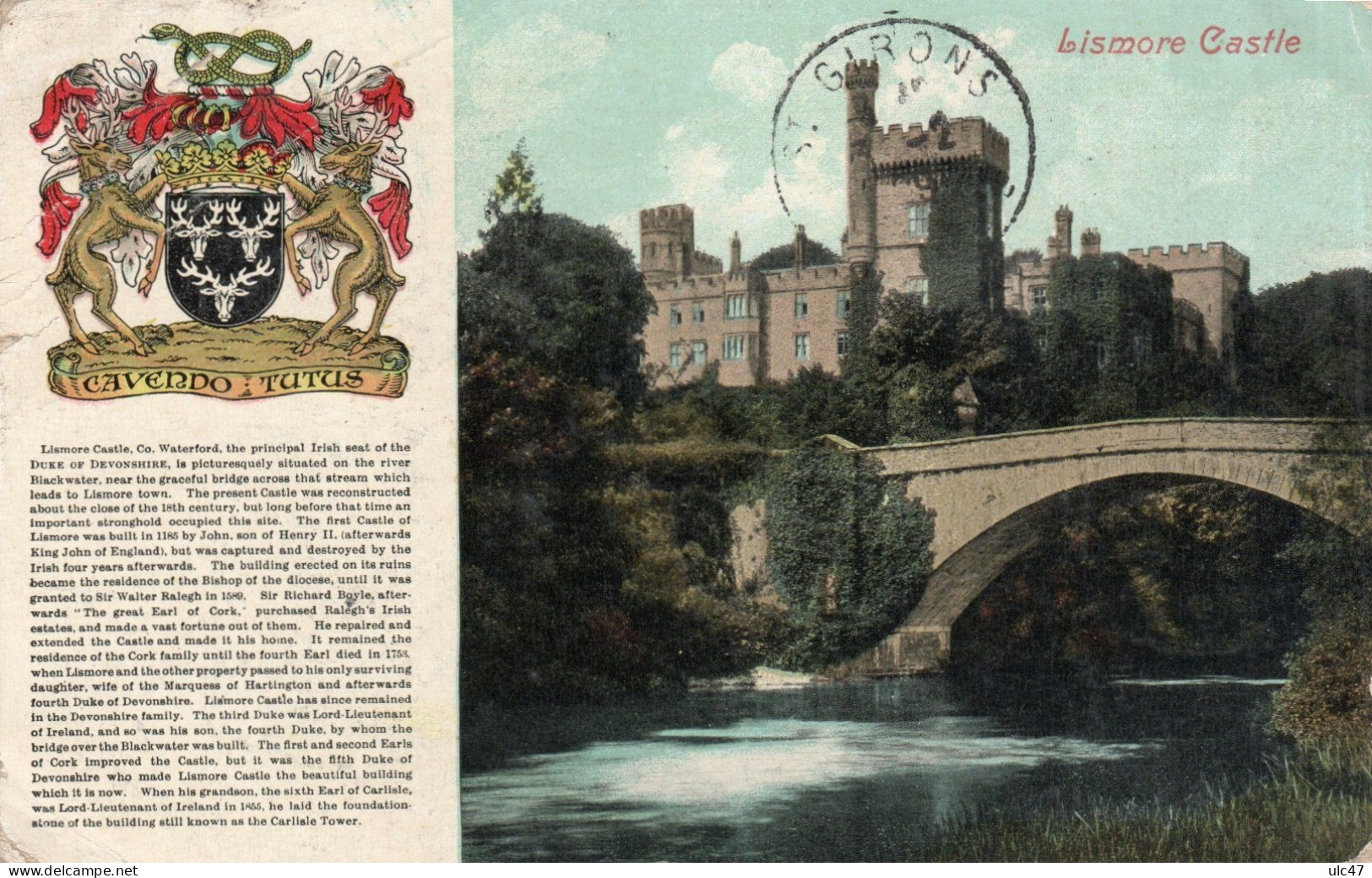 - IRLANDE. - LISMORE CASTLE. - Scan Verso - - Waterford