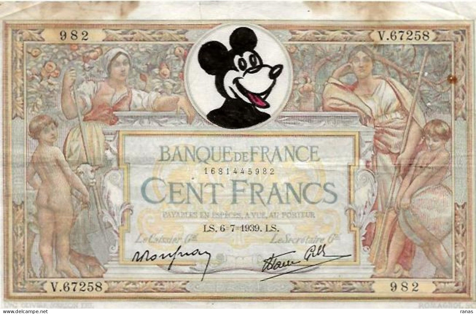 Walt Disney Mickey Dessin Sur Billet De Banque - Andere & Zonder Classificatie