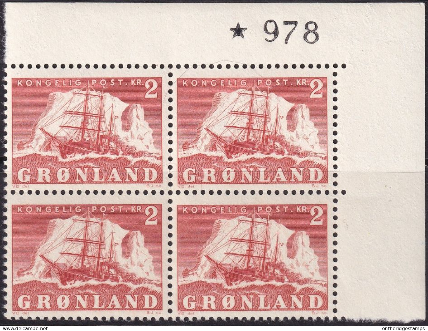 Greenland 1950 Sc 37  Upper Right Block MNH** - Unused Stamps