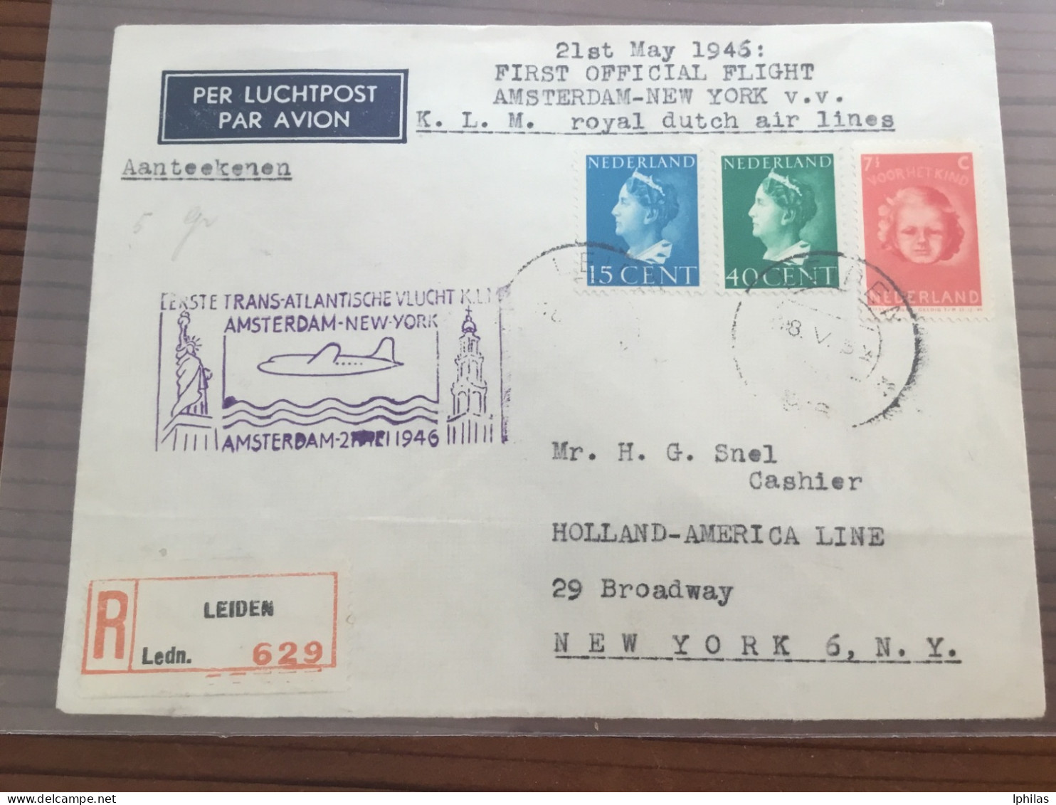 Niederlande KLM 1946 Amsterdam-New York - Posta Aerea