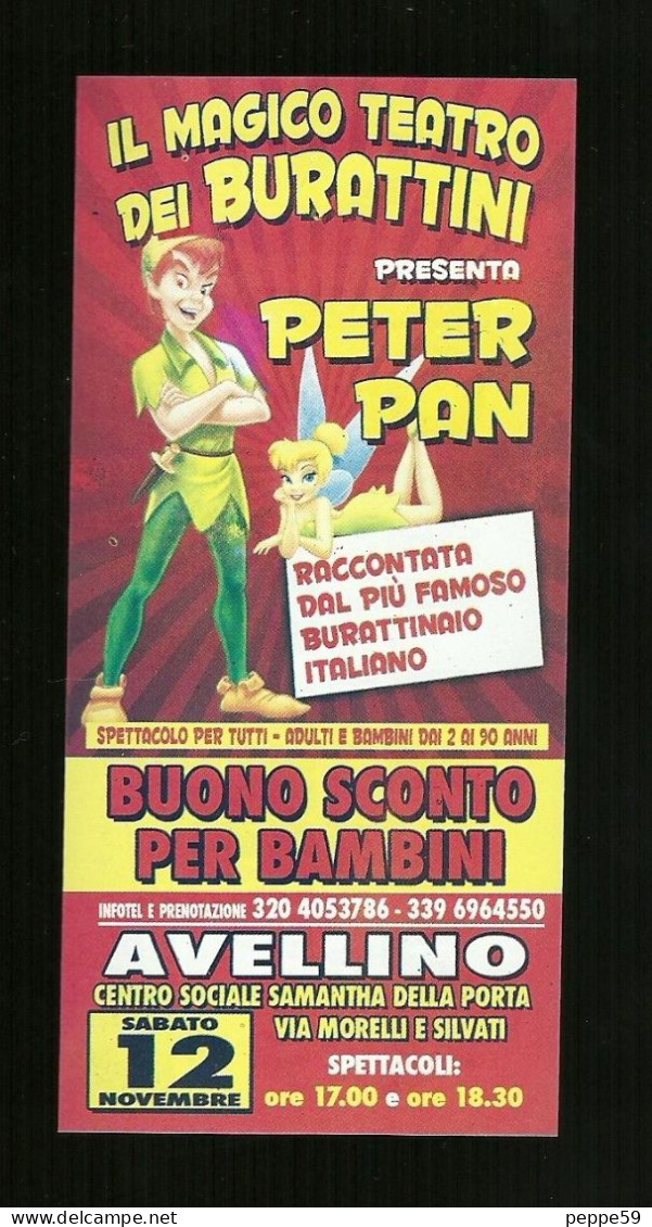 Biglietto Ingresso - Teatro Dei Burattini - Peter Pan  Cm. 14x6 - Tickets D'entrée