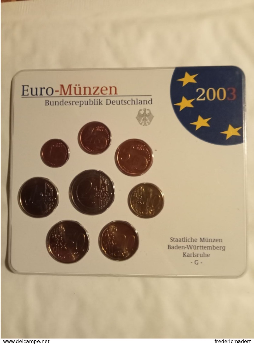 Plaquette Euro-Münzen Bundesepublik Deutschland - Karlsruhe G 2003 - Sammlungen