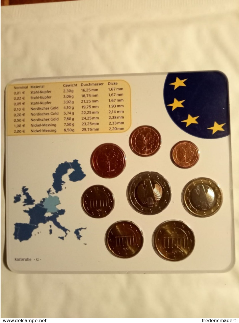 Plaquette Euro-Münzen Bundesepublik Deutschland - Karlsruhe G 2003 - Collezioni